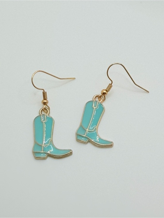 Hand Crafted Jewelry - Turquoise and Gold Cowboy Boot Dangle Earrings Coastal Cowgirl Western Jewelry